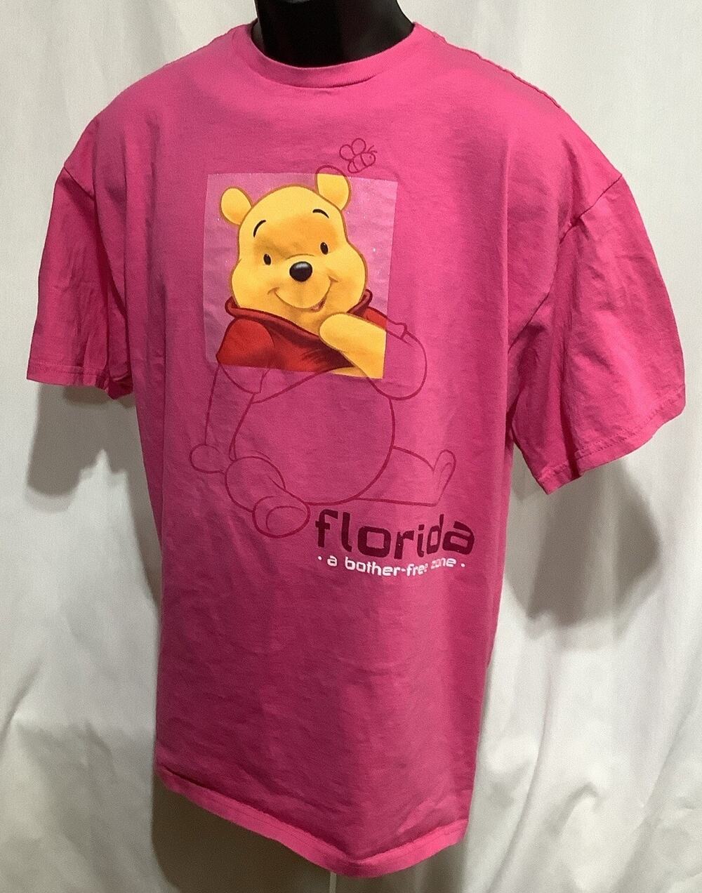 Vtg Disney Winnie The Pooh Florida A Bother Free Zone Pink Graphic T Shirt XL